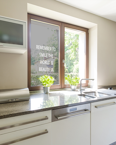 text cut into kitchen film